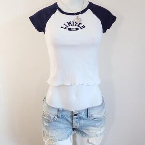 y2k limited too baby tee navy white baseball top size xxs/xs